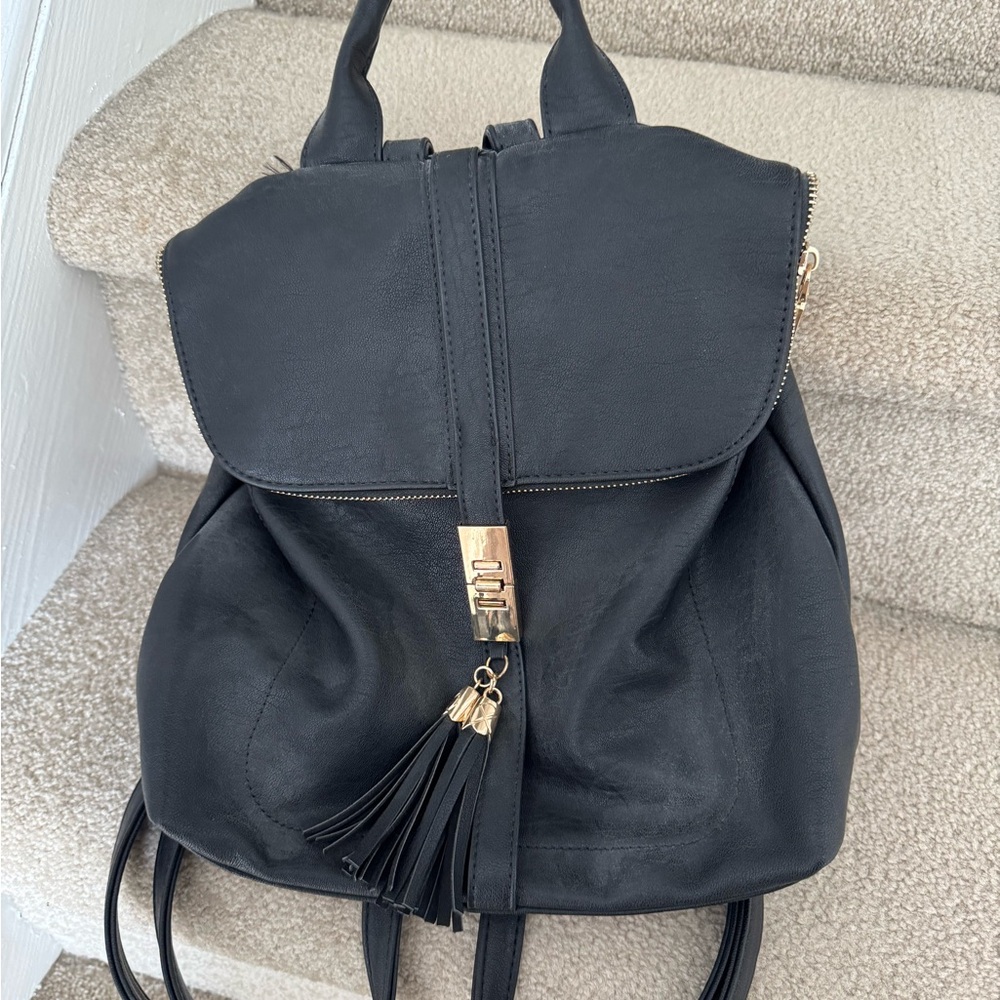 Black Backpack with Tassel Detail